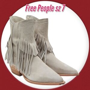 Free People Western Boots Woman  Lawless Bone/Sand Suede Leather Fringe New Sz 7